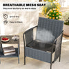 3 Piece Wicker Patio Furniture Set, Outdoor Bistro Set, Side Pockets, Mesh Seat, 2 Tier Glass Table, Cushions, Grey