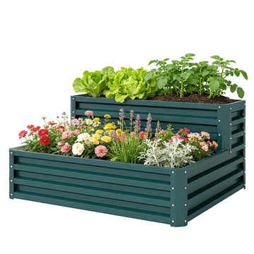 2 Tier Galvanized Raised Garden Bed, Steel Planter Box for Vegetables, Flowers, Herbs, 47