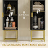 Tall Bathroom Storage Cabinet, Modern Narrow Bathroom Cabinet with Diamond Chevron Pattern and Adjustable Shelf, Black