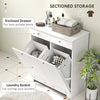 Laundry Cabinet, Tilt Out Laundry Hamper Cabinet with 2 Baskets, Bathroom Hamper Cabinet with 2 Drawers, White