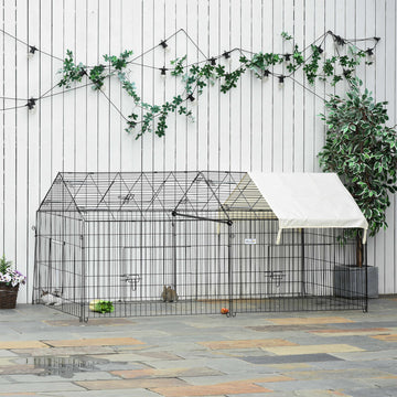 Pet Playpen with Roof, Metal Guinea Pig Cage, Rabbit Pen, Chicken Coop Run, Catio Cat Enclosure with Cover, Doors, Indoor Outdoor for Small Animals, 87