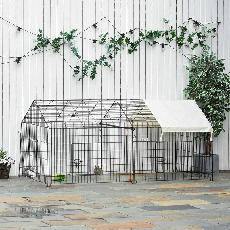 Pet Playpen with Roof, Metal Guinea Pig Cage, Rabbit Pen, Chicken Coop Run, Catio Cat Enclosure with Cover, Doors, Indoor Outdoor for Small Animals, 87