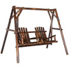 Wooden 2-Seat  A-Frame Porch Swing Rustic Patio Bench Outdoor Furniture  w/ Table