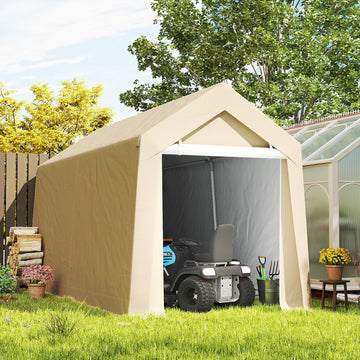 7' x 12' Outdoor Storage Shed Portable Garage with Roll-up Door for Motorcycle, Bike, Garden Tools, Beige
