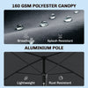 6.5x4ft Rectangle Patio Umbrella Aluminum Tilt Adjustable Garden Parasol Sun Shade Outdoor Canopy Grey