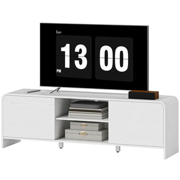 TV Stand for up to 65 Inch TV, Nordic Entertainment Center with 2 Cabinets and 2 Open Shelves for Living Room, White