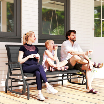 3-Seat Outdoor Glider Chair, Patio Rocking Chair, Steel Frame, Sling Fabric Seat for Garden, Backyard, Lawn, Grey