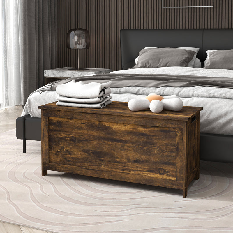 Storage Trunk with 2 Safety Hinges, Modern Entryway Bench with Side Handles, Storage Chest for Living Room, Rustic Brown