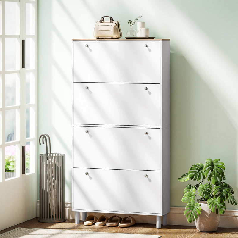 Narrow Shoe Cabinet with 4 Flip Drawers, Shoe Storage Cabinet with Adjustable Shelves, Holds 24–32 Pairs