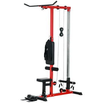 Soozier Lat Pull Down Machine, High / Low Pulley Machine with Adjustable Seat and Flip-Up Footplate