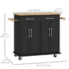 Kitchen Island on Wheels with Rubberwood Top, Rolling Kitchen Cart with 2 Drawers, 4 Doors and Adjustable Shelves