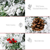 7.5 Foot Pencil Snow Flocked Artificial Christmas Tree with 950 Pine Realistic Branches, Pine Cones, Red Berries, Auto Open, Green