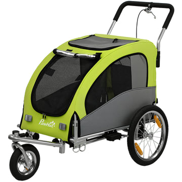 Elite II Dog Bike Trailer 2-In-1 Pet Stroller Cart Bicycle Wagon Cargo Carrier Attachment for Travel with Suspension and Storage Pockets, Green