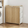 Bamboo Laundry Hamper with Removable Drawstring Bag and Side Storage Pockets, 32 Gal, Natural