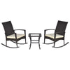 3 Pieces Patio Wicker Rocking Chair Set,  Outdoor PE Rattan Bistro Set Conversation Rocker Set with 2 Chairs 1 Coffee Table for Backyard, Deck, Poolside, Dark Grey