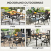 Rectangle Patio Dining Table with Umbrella Hole, Outdoor Dining Table for 6 with Steel Frame for Garden, Balcony, Black