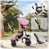 6-in-1 Toddler Tricycle for 12-50 Months, Foldable Kids Trike with Adjustable Seat and Push Handle, Safety Harness, Removable Canopy, Footrest, Pink