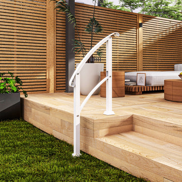 1-3 Step Handrails for Outdoor Steps, Porch Deck Railing, Metal Outdoor Stair Railing with Installation Kit, White