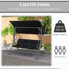 3 Seat Outdoor Swing Chair Steel Swing Bench Porch Swing With Adjustable Canopy, Coffee Tables and Cushion for Patio Garden, Dark, Black