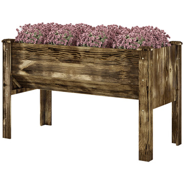 Wooden Raised Garden Plant Stand Outdoor Tall Flower Bed Box with Hooks, 48