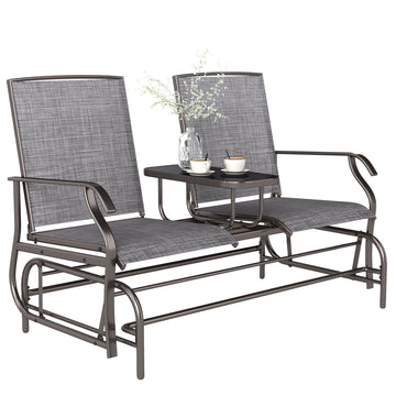 Patio Glider Rocking Chair 2 Person Outdoor Loveseat Rocker Garden Furniture Bench, Grey