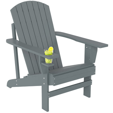 Classic Adirondack Chair, Muskoka Chairs, Garden Deck Chair with Cup Holder for Patio, Indoor, Backyard, Dark Grey