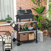 3-Shelf Outdoor Grill Cart Table with Side Handle, Stainless Steel Pizza Oven Stand on Wheels, Black