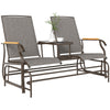 Outdoor 2-Person Glider Bench, Outside Swing Glider Chair Loveseat with Breathable Mesh, Table, Steel Frame, Light Mixed Brown