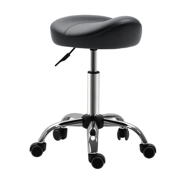Tabouret selle, chaise de salon roulante ajustable en hauteur en cuir PU pour massage, spa, clinique, beauté et tatouage, noir