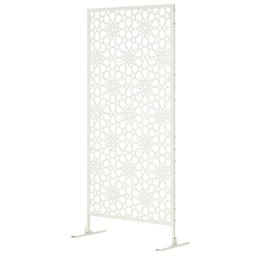 Metal Outdoor Privacy Screen, Decorative Outdoor Divider with Stand and Expansion Screws, 36.2
