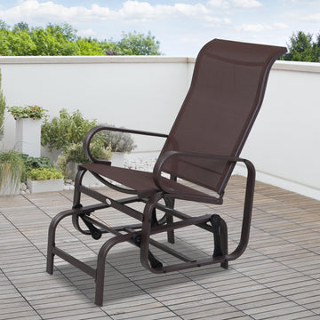 Patio Glider with Breathable Mesh Fabric, Outdoor Glider Chair, Garden Rocking Gliding Seat for Patio, Yard, Porch, Brown