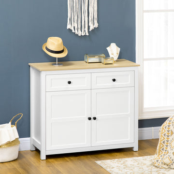 Sideboard, Modern Kitchen Storage Cabinet with Drawers and Adjustable Shelf, for Living Room and Entryway, White