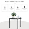 Half Round Side Table, PE Rattan Coffee Table with Metal Frame for Patio, Garden, Balcony, Black