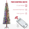 7.5ft Prelit Pencil Artificial Christmas Tree, Flocked Xmas Tree with Remote, Dual Colour LEDs, 519 Tips, Metal Stand