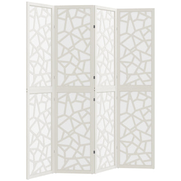 4 Panel Room Divider, 5.6 FT Lightweight Folding Privacy Screen with Geometric Pattern for Living Room, Bedroom, White