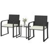 Outdoor Bistro Set, 3 Piece Wicker Patio Furniture with Mesh Seat, Glass Table, Cushions for Porch, Balcony, Cream White