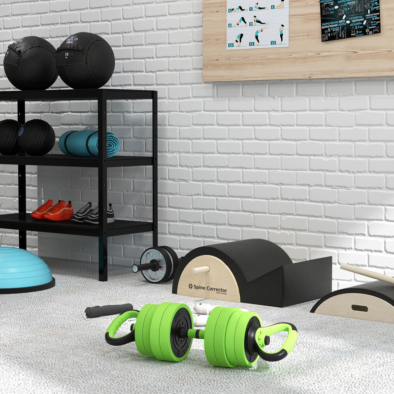 Soozier 88lbs 4-in-1 Adjustable Weight Dumbbell Set, Barbell, Kettlebell, Push Up Stand, Green