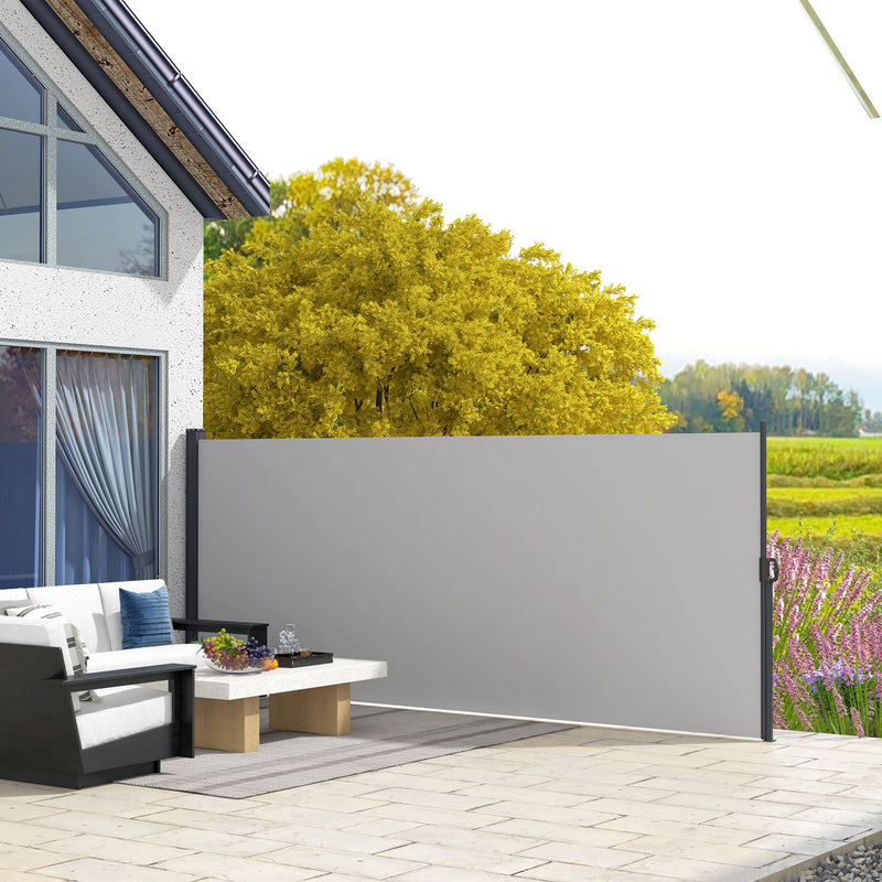 13' x 6' Retractable Side Awning, Outdoor Privacy Screen for Garden, Hot Tub, Balcony, Terrace, Pool, Light Grey