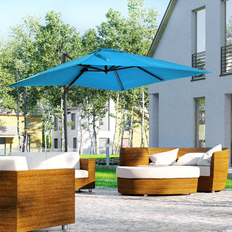 8' x 8' Square Patio Hanging Offset Umbrella with 360° Rotation, Aluminum Outdoor Cantilever Market Parasol, Turquoise