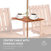 Garden Bench for 2 Persons with Middle Table and Umbrella Hole, 2-Seater Outdoor Wooden Bench with Slat Design, Orange