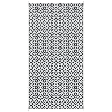Reversible Outdoor Rug, Waterproof Plastic Straw RV Rug with Carry Bag, 9' x 18', Black and White Clover