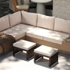 2 Pieces Wicker Outdoor Ottomans with Removable Cushions, Rattan Outdoor Seating, Footrest and Side Table, Khaki