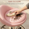 PU Leather Rolling Stool, Height Adjustable Swivel Salon Chair with Backrest and Foot Rest for Spa, Tattoo, Pink