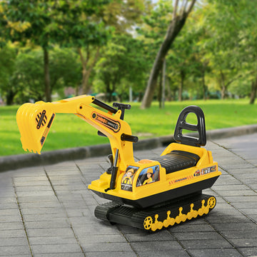 Qaba Kids Ride-on Excavator with Digger, Pretend Play Construction Truck with Under Seat Storage, Realistic Sound, Treaded Wheels, No Power Design