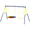 Qaba Kids Swing Set with Double Swings, Outdoor Playset with Adjustable Ropes, Metal Frame for Ages 3-8, 150kg Capacity