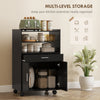 Microwave Cart with Wheels, Microwave Stand with Worktop, Open Shelves and Drawer, Storage Cabinet, Black
