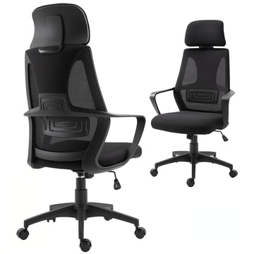 Mesh Office Chair with Up&Down Headrest, Ergonomic Computer Desk Chair with Adjustable Tilt Angle, Height Adjustable Swivel Seat with Lumbar Support for Office, Black