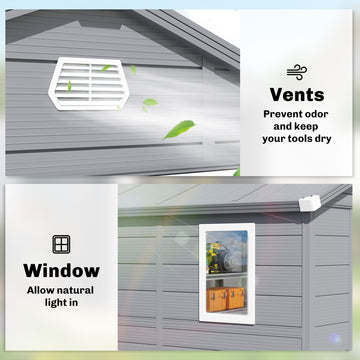 4.5' x 6' Plastic Garden Storage Shed with Latch Door, Vents, Sloped Roof