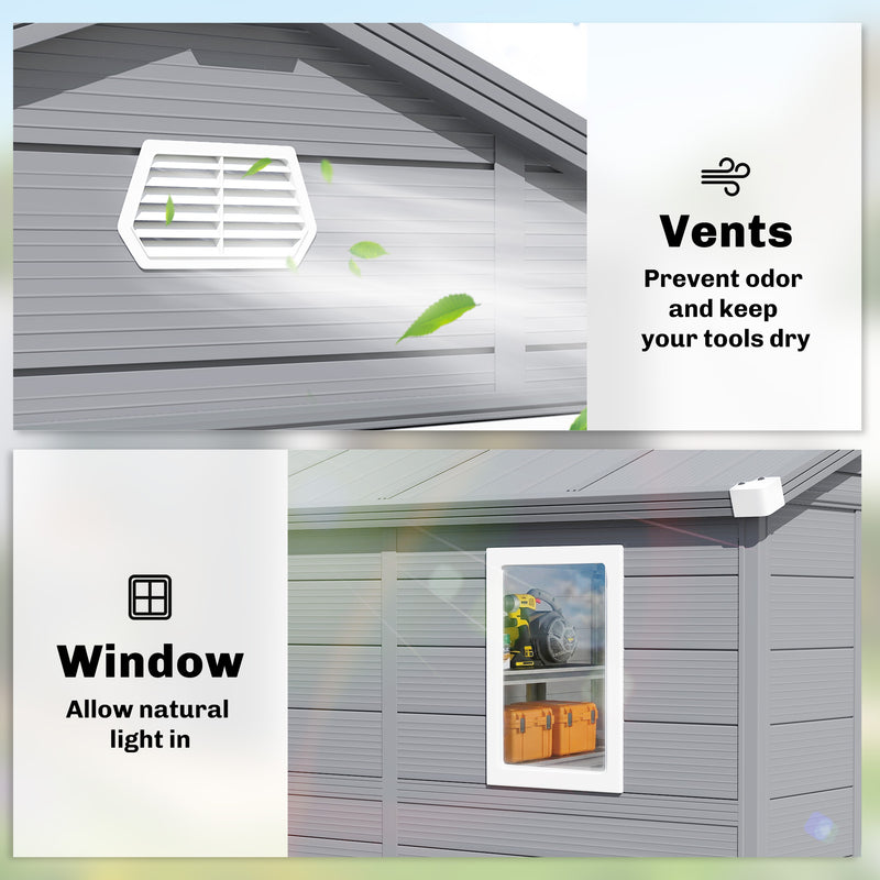 4.5' x 6' Plastic Garden Storage Shed with Latch Door, Vents, Sloped Roof