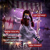 Halloween Animated Hanging Creepy Girl on Swing Decoration, Light-Up Eyes, Sound and Touch Activated